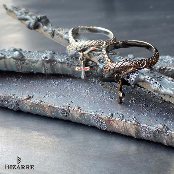 [Popularity Ranking 3rd] Bizarre/Bizarre Sea Serpent Cross (Cross) Snake Silver Ring SRP097
