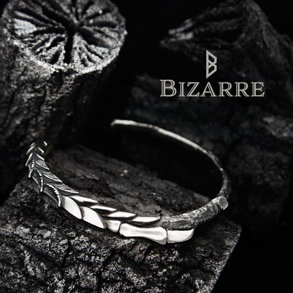Bizarre Archaeopteryx Feather Claw Silver Bangle SBP081