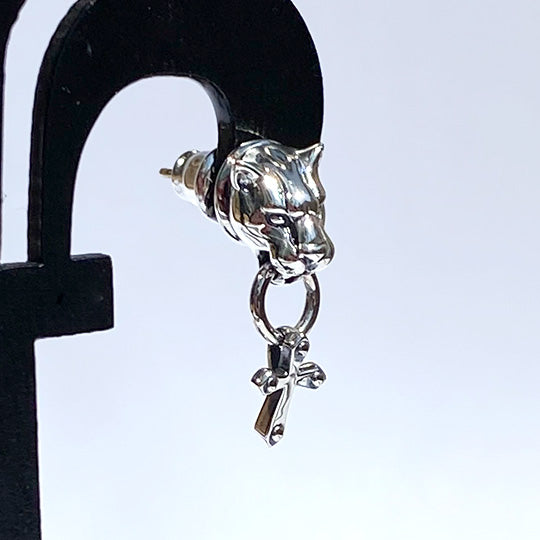 Bizarre Fragrant Panther &amp; Cross Silver Earrings (sold as 1) SPP053