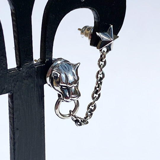 Bizarre Fragrant Panther &amp; Star Double Silver Leopard Men's Earrings (sold as 1) SPP054