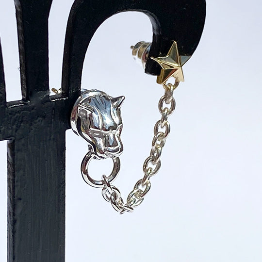 Bizarre Fragrant Panther &amp; Star Double Silver Leopard Men's Earrings (sold as 1) SPP054